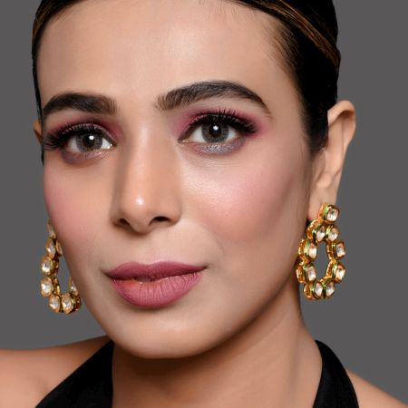 Geometric Mirror Stone Circle Earrings with Gold Finish