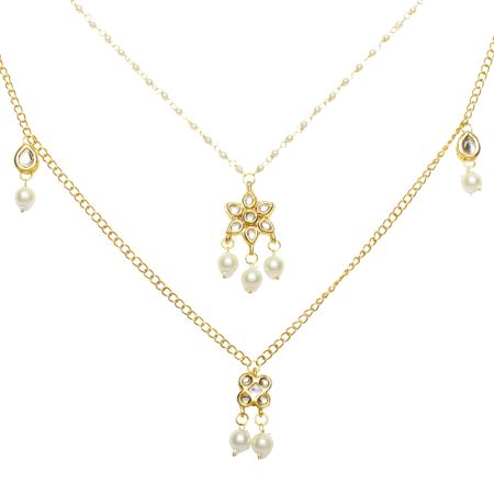 Layered Pearl Mirror Star Pendant Necklace Set for Women