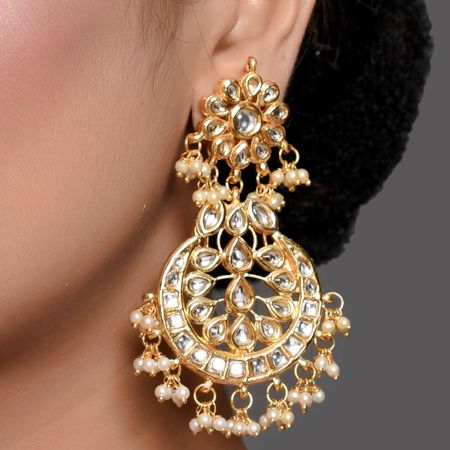 Handcrafted Pearl Halo Mirror Chandelier Earrings for Festive Wear