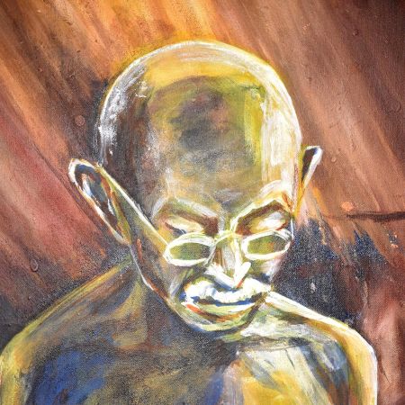 Hand-Painted Mahatma Gandhi Acrylic Canvas Painting for Wall Hanging