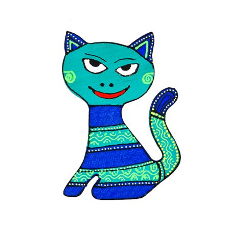 Handcrafted Folk Cat Wooden Fridge Magnet Kitchen Decor