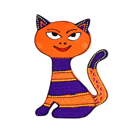 Handcrafted Folk Cat Wooden Fridge Magnet Kitchen Decor