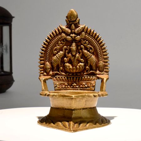 Vintage Brass Gajalakshmi Deepam for Traditional Puja