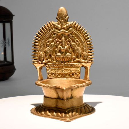 Handcrafted Gajalakshmi Brass Diya for Home Puja Rituals