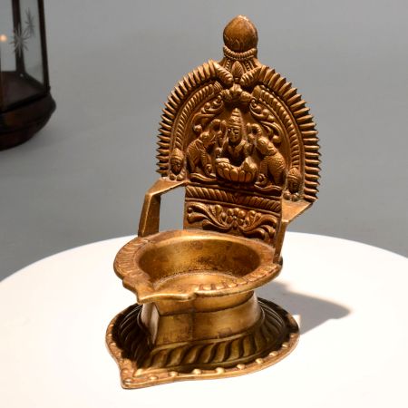 Handcrafted Brass Gajalakshmi Diya Oil Lamp for Temple Use