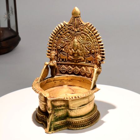 Vintage Style Brass Gajalakshmi Diya for Spiritual Home Decor