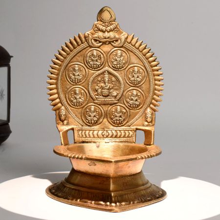 Traditional Brass Ashtalakshmi Diya Home Temple Oil Lamp