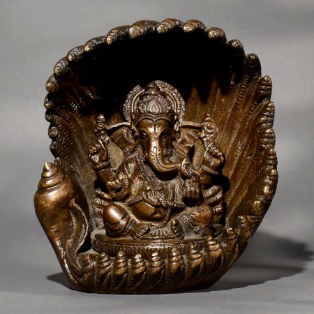 Handmade Premium Brass Ganesha Sitting Inside Conch Shell Statue