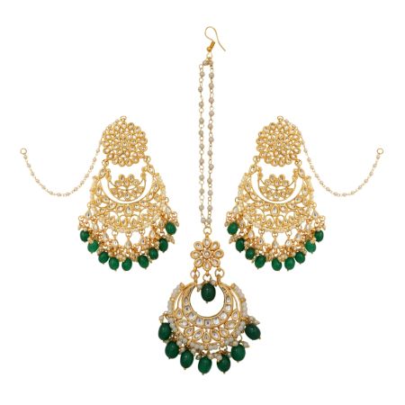 Artisan Made Kundan Chandelier Earrings With Matching Maang Tikka
