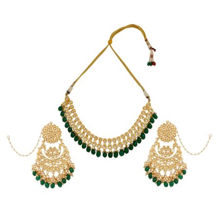 Classic Kundan Necklace Set With Chandelier Earrings