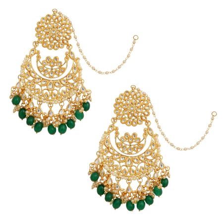 Traditional Kundan Chandbali Earrings With Pearl Detailing
