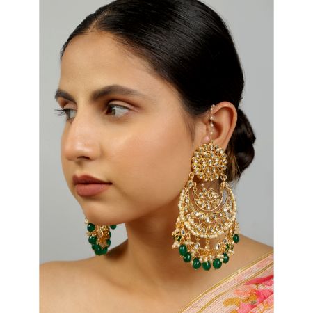 Traditional Kundan Chandbali Earrings With Pearl Detailing
