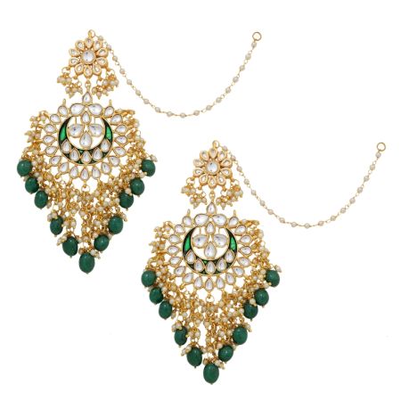 Traditional Kundan Chandbali Earrings With Pearl Drops