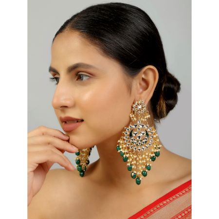 Traditional Kundan Chandbali Earrings With Pearl Drops
