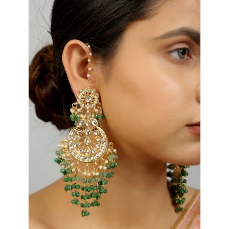 Heirloom Kundan Chandbali Earrings with Bead Drops