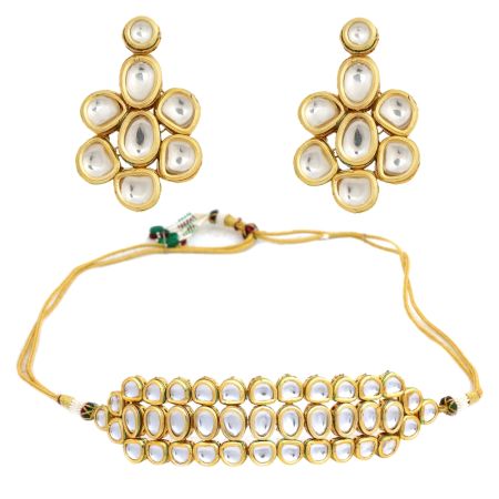 Handcrafted Kundan Grid Choker Necklace Set