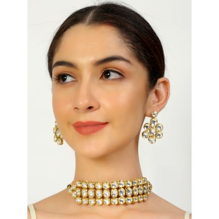 Handcrafted Kundan Grid Choker Necklace Set