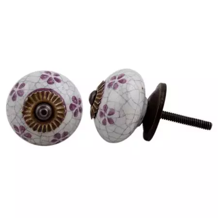 Purple Floral Crackle Ceramic Cabinet Knob