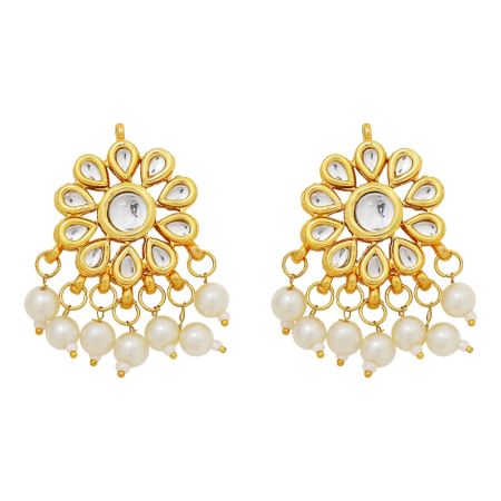 Handcrafted Floral Kundan Pearl Drop Earrings