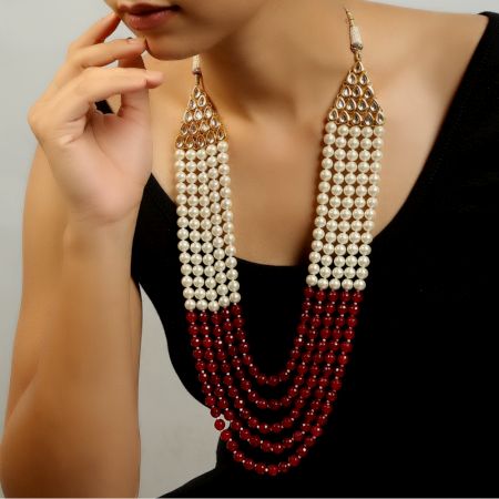 Handcrafted Multi Layer Pearl Bead Statement Necklace