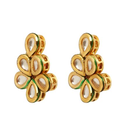 Handcrafted Floral Kundan Stud Earrings Heritage Finish