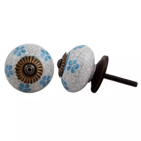 Turquoise Floral Crackle Ceramic Dresser Knob