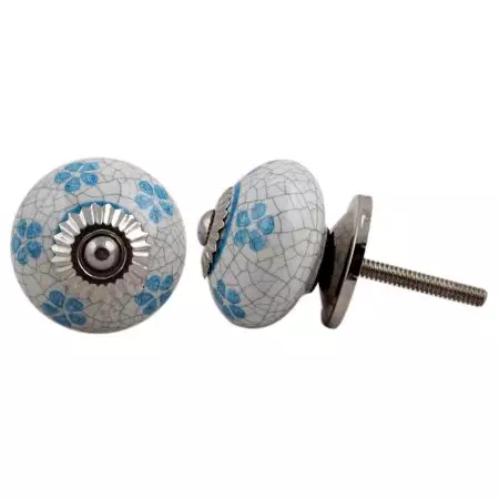 Turquoise Floral Crackle Ceramic Dresser Knob