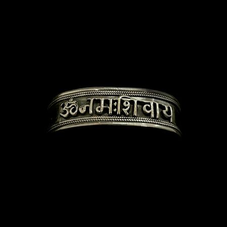 OM Namah Shivaya Oxidised 92.5 Sterling Silver Kada For Men