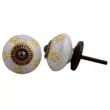 Yellow Floral Crackle Wardrobe Knob