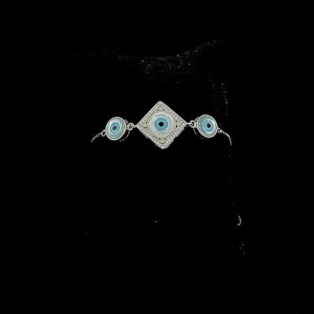 Evil Eye 92.5 Sterling Silver Rhombus Bracelet with Beads