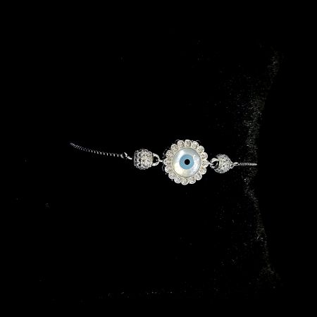 Sterling 92.5 Silver Floral Evil Eye Flexi Bracelet