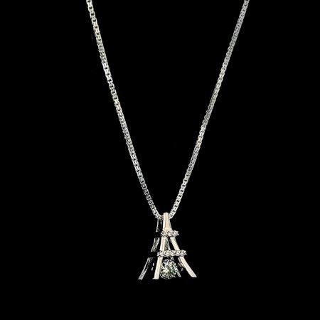 Eifel Tower with Dangling Solitaire 925 Sterling Silver Pendant