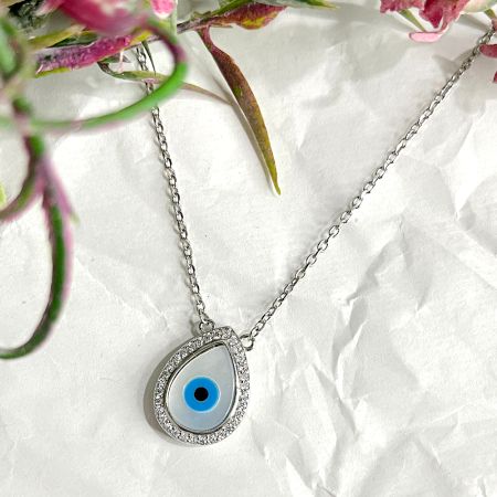Evil Eye Droplet Pendant with 925 Sterling Silver Chain