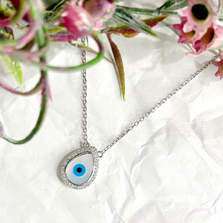 Evil Eye Droplet Pendant with 925 Sterling Silver Chain