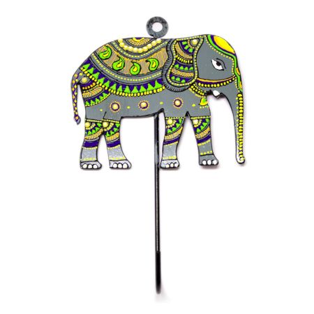 Handpainted Elephant Design Iron Wall Hook with Traditional Indian Art