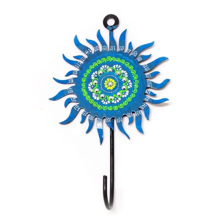 Handpainted Sun Design Iron Wall Hook with Traditional Indian Art