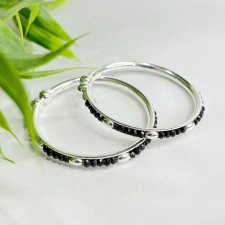 Handcrafted 92.5 Sterling Silver Black Beaded Pair Kada