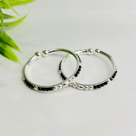 Handcrafted 92.5 Sterling Silver Nazariya Bead Kada Pair