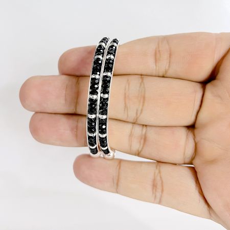 Handcrafted 92.5 Sterling Silver Black Beaded Kada Pair