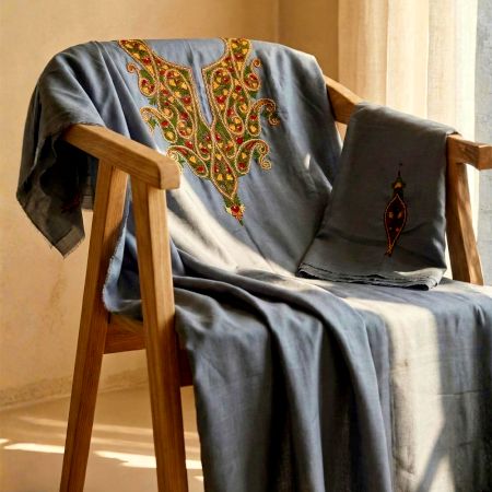 Handcrafted Kashmiri Cotton Viscose Kurta with Paisley Embroidered Yoke