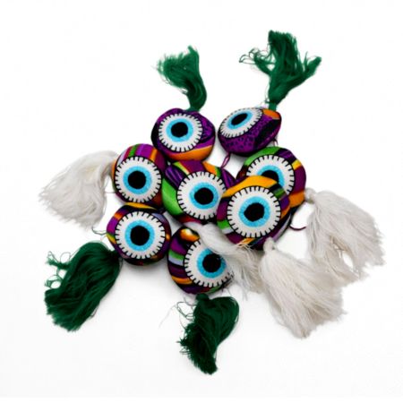 Handmade Printed Evil Eye Tassel Charm Set of Eight