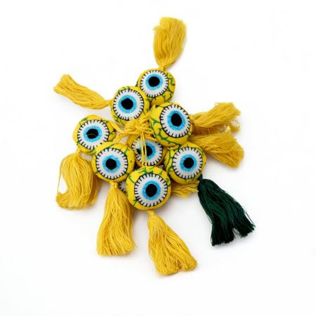 Handmade Printed Evil Eye Tassel Charm Set of Eight