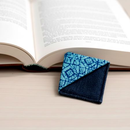 Handmade Corner Style Blue Denim Fabric Bookmark