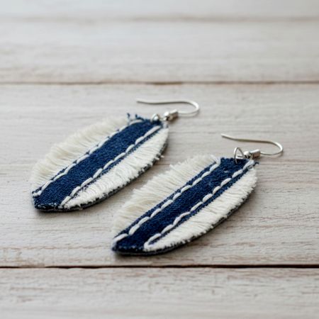 Handmade Oval Denim Lightweight Drop Earrings