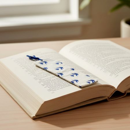 Handmade Printed White Rectangular Fabric Bookmark