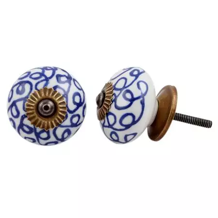 Navy Blue Floral Drawer Knob