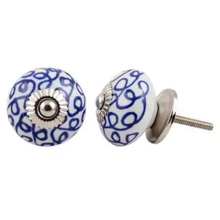Navy Blue Floral Drawer Knob