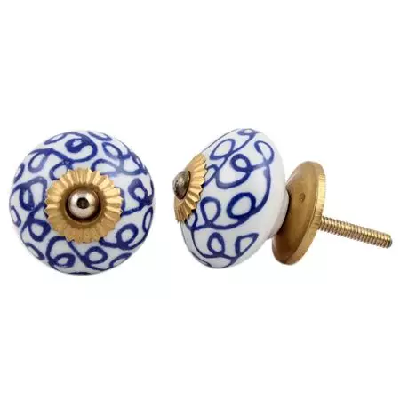 Navy Blue Floral Drawer Knob