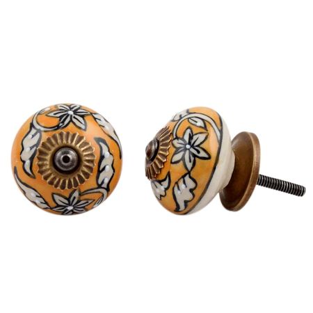 Mustard Floral Ceramic Knob