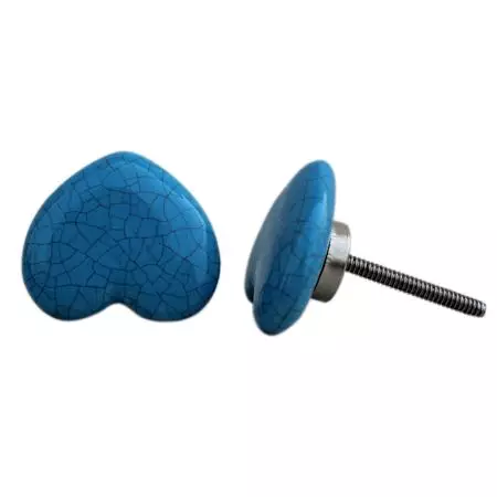 Turquoise Heart Crackle Ceramic Dresser Knob